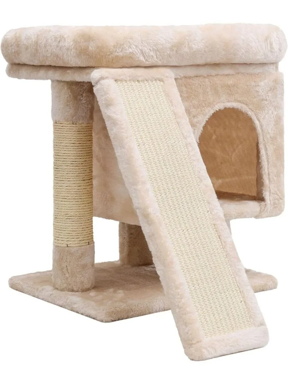 New Small Cat Tree Tower with Cave for Modern Activity for Indoor Cats (Beige)